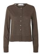 Slfthea Ls Knit Merino Cardigan Noos Brown Selected
