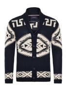 Shawl Collar Intarsia Cardigan Navy Lindbergh