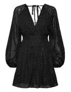 3D Sparkling Raglan Sleeve Short Dress Black Bubbleroom