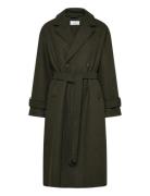 Belted Wool Blen Coat Green Bubbleroom