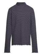 Scalloped Hem Striped T-Shirt Navy Mango