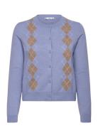 Argyle Pattern Knit Cardigan Blue Mango