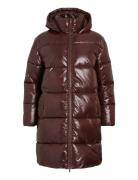 Vilidda L/S Hood Shinny Puffer Jacket Brown Vila