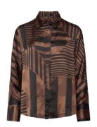 Striped Satin Blouse Brown Mango