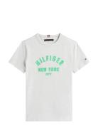 Curved Hilfiger Graphic Tee Ss Grey Tommy Hilfiger