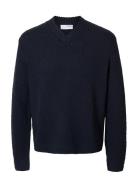 Slhangus Ls Knit Relaxed V-Neck Navy Selected