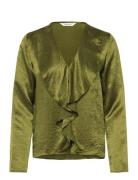 Slfselene Ls V-Neck Top Ex Green Selected
