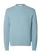 Slhdane Ls Knit Structure Crew Neck Noos Blue Selected