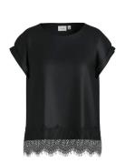Viellette S/S Full Satin Lace Top - Noos Black Vila