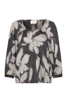 Cromma 3/4 Sl Blouse Black Cream