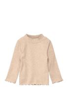 Ribbed High Neck T-Shirt Beige Mango