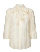 Pointelle High-Neck Bow Blouse Cream Stella Nova