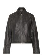 Lapels Leather Jacket Black Mango