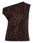 Leopard-Print Top With Asymmetrical Collar Brown Mango