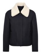 Wool-Blend Jacket With Shearling-Blend Collar Navy Mango