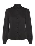 Puff Sleeve Satin Shirt Black Bubbleroom
