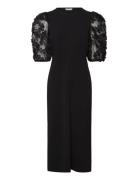 3D Floral Sleeve Midi Dress Black Bubbleroom