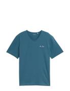 Printed V-Neck T-Shirt Blue Tom Tailor