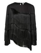 Yaspella Fringe Ls Top S. - Show Black YAS