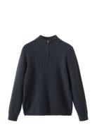 Ribbed Sweater With Zip Neck Navy Mango