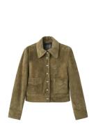 Suede Leather Jacket With Buttons Khaki Mango