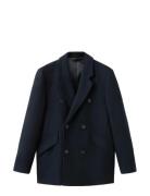 Double-Breasted Wool-Blend Coat Navy Mango