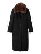 Wool Coat With Fur Collar Black Mango