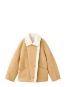 Suede-Effect Jacket With Shearling Collar Beige Mango