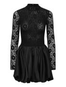 Yana Lace Satin Mini Dress Black Bardot