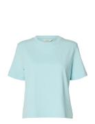 Slfessential Ss Boxy Tee Noos Blue Selected