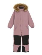Coverall W. Contrast & Fur Pink Color Kids