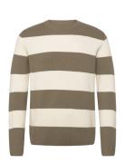 Rib Knitted Block Stripe O-Neck Kni Cream Lindbergh