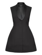 Destene Satin Lapel Mini Dress Black Bardot