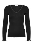 Rwbeatha Silk V-Neck Satin Tape T-S Black Rosemunde