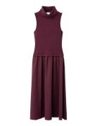 Dress With Combined Funnel Neck Burgundy Mango