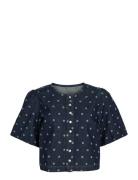 Vipal 2/4 Dot Denim Top Blue Vila