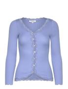 Rwbabette Silk Ls V-Neck Lace Cardi Blue Rosemunde