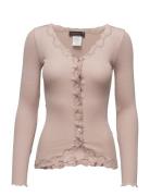 Rwbabette Silk Ls V-Neck Lace Cardi Pink Rosemunde