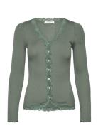 Rwbabette Silk Ls V-Neck Lace Cardi Green Rosemunde
