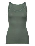 Rwbelle Silk U-Neck Strap Elastic T Green Rosemunde