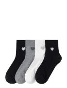 Sock High Ankle 4P Placed Hear Black Lindex