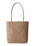 Emblem Aop Suede Small Tote Beige Calvin Klein