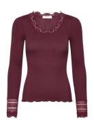 Rwbenita Ls O-Neck Lace Top Burgundy Rosemunde