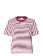 Slfessential Ss Striped Boxy Tee Noos Burgundy Selected