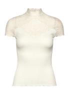 Rwbeatha Silk Capsleeve Lace T-Shir Cream Rosemunde