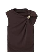 Top With Asymmetrical Neckline And Metallic Detail Brown Mango