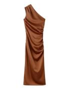Asymmetrical Satin Dress Brown Mango
