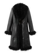 Faux-Leather Coat With Fur Trim Black Mango