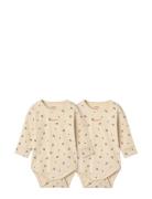 Yanni Grow Printed Ls Bodystocking 2-Pack Beige Liewood