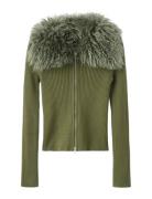 Faux-Fur Combined Cardigan Green Mango